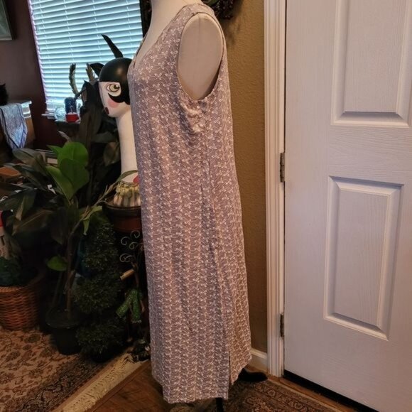 LOGO Lori Goldstein Midi Dress Eyelet Gray White Side Slit Casual Sleeveless XL - Picture 3 of 10